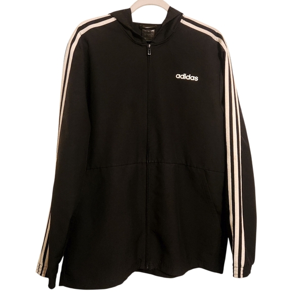 Adidas | Men's Essentials Black Windbreaker Hooded Track Jacket (Size Large) - Picture 2 of 15